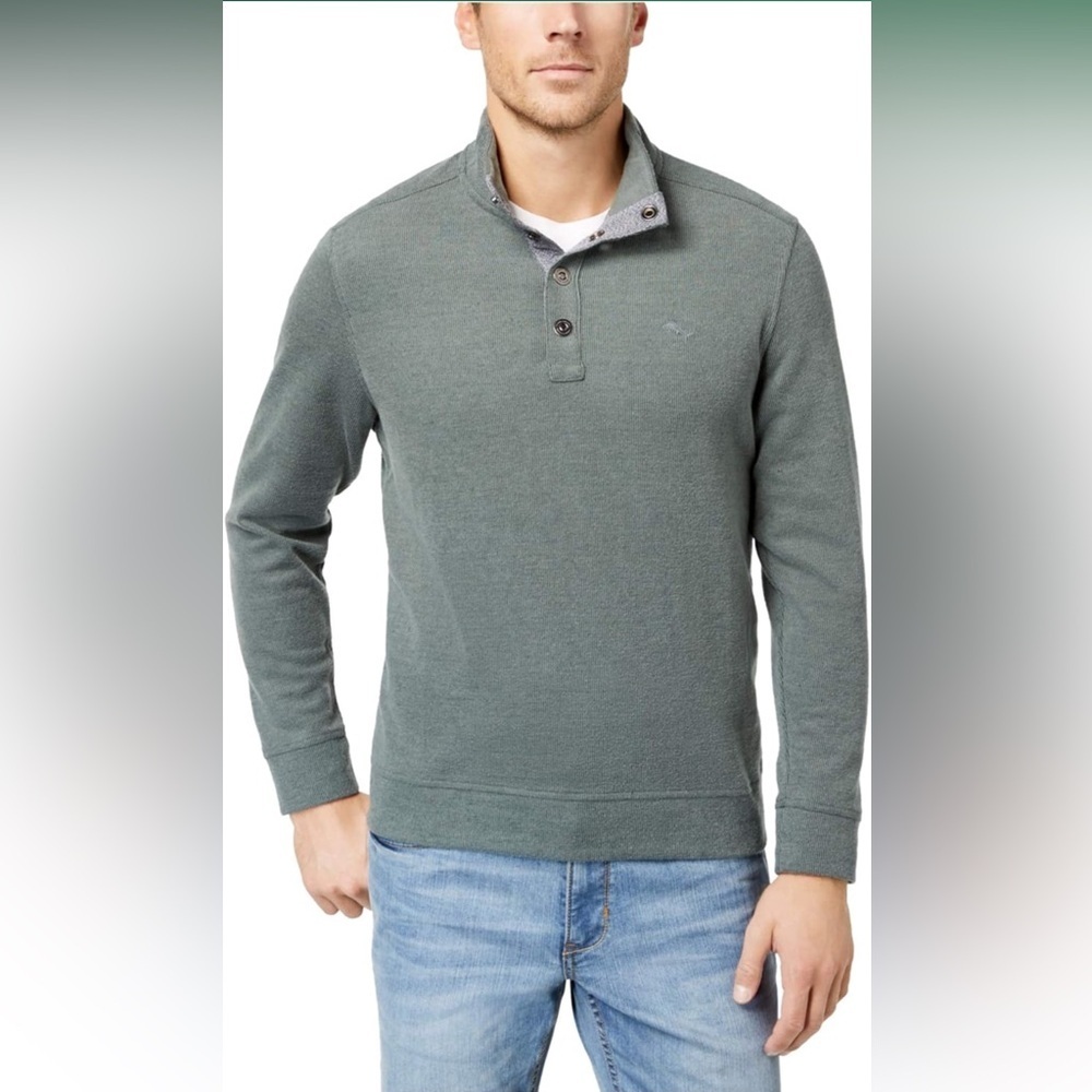 Tommy Bahama Cold Springs Mock Collar Henley Buttons GRAY Sweater Men’s Size XL